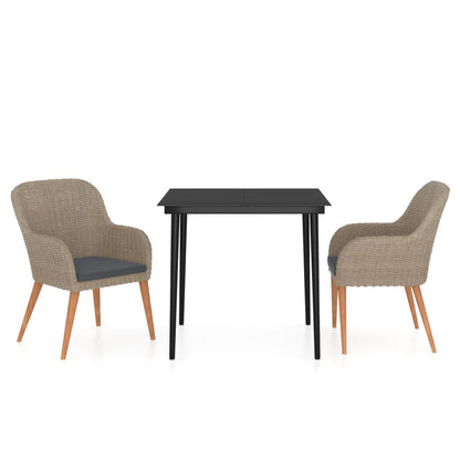 Set da Pranzo da Giardino 3 pz con Cuscini Marrone - homemem39