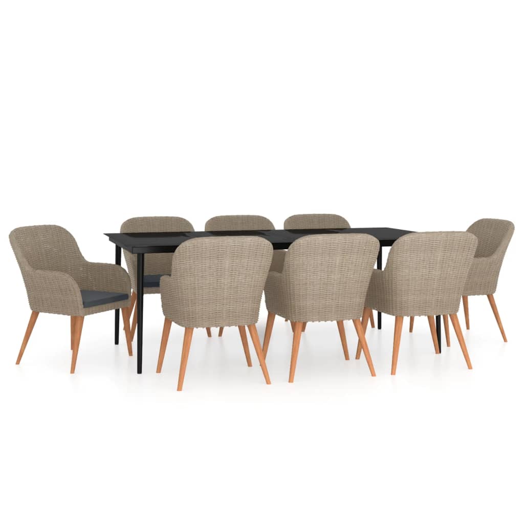Set da Pranzo da Giardino 9 pz con Cuscini Marrone | homemem39