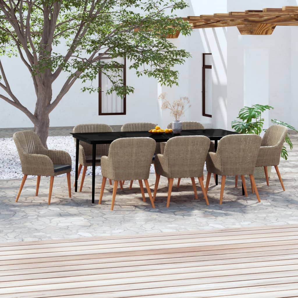 Set da Pranzo da Giardino 9 pz con Cuscini Marrone | homemem39