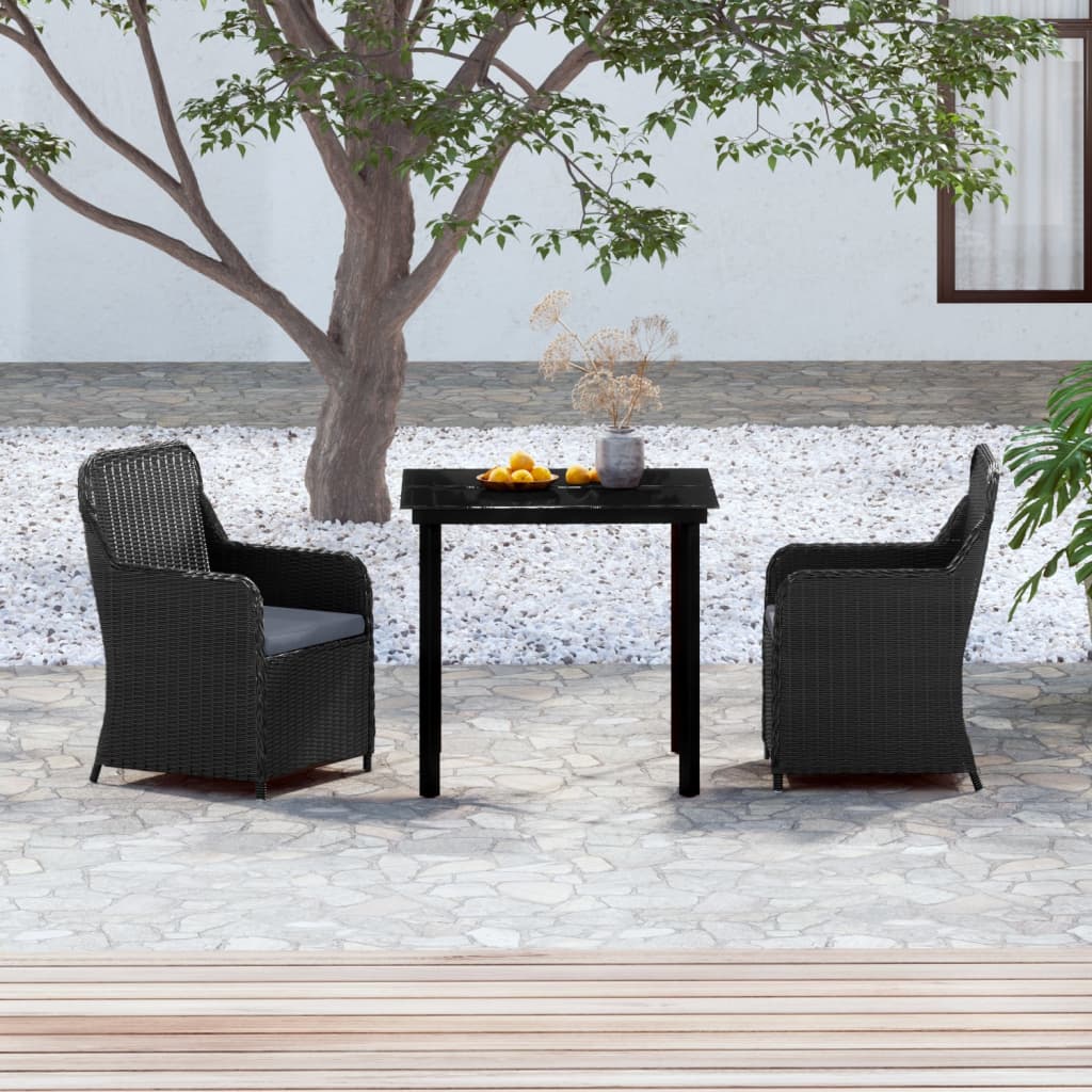 Set da Pranzo da Giardino 3 pz con Cuscini Nero - homemem39