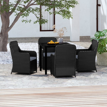 Set da Pranzo da Giardino 5 pz con Cuscini Nero