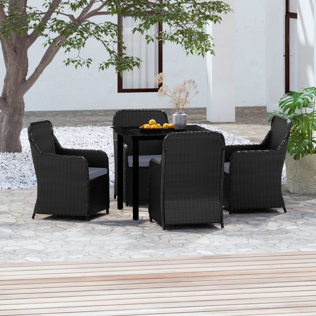 Set da Pranzo da Giardino 5 pz con Cuscini Nero - homemem39