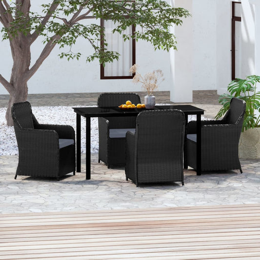 Set da Pranzo da Giardino 5 pz con Cuscini Nero - homemem39