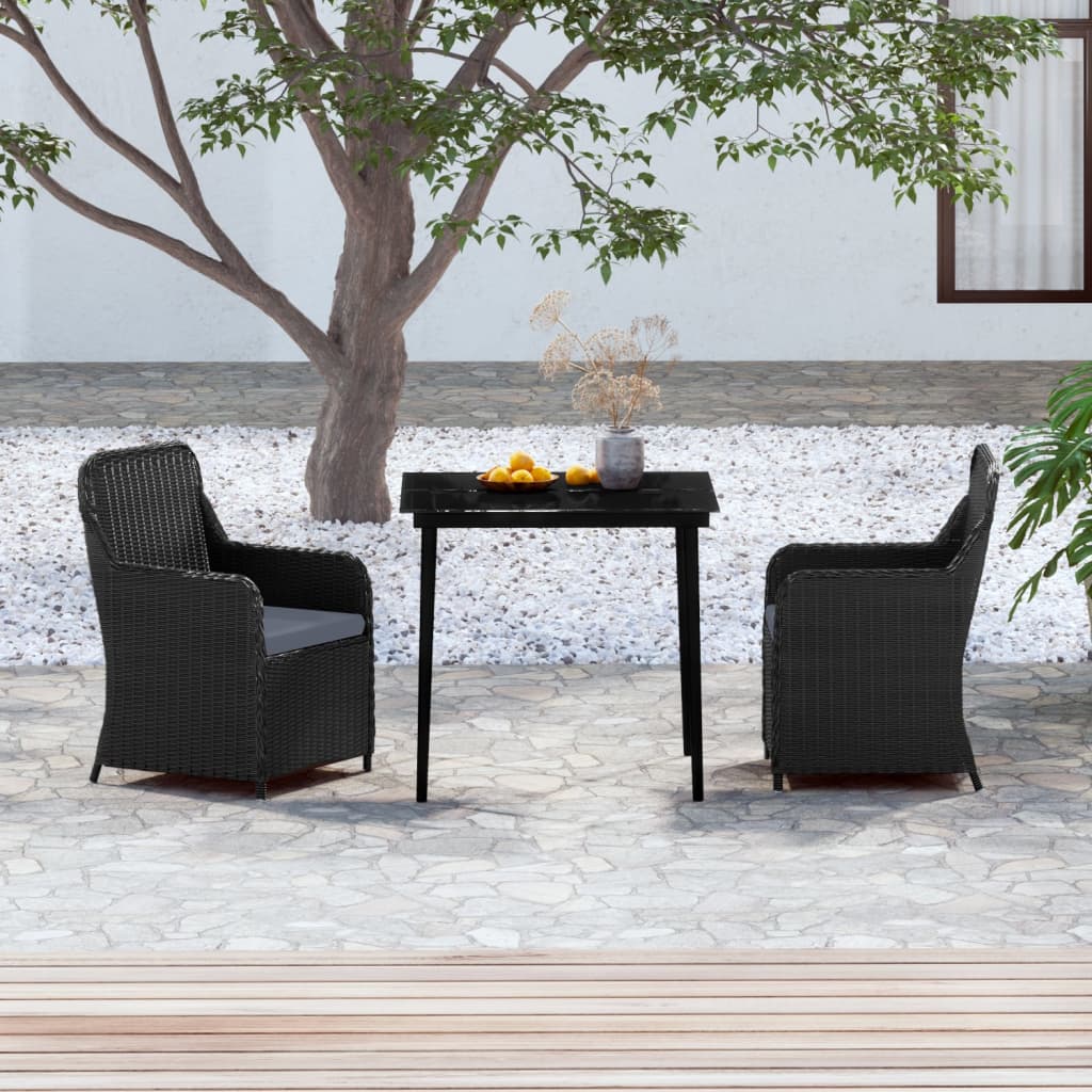 Set da Pranzo da Giardino 3 pz con Cuscini Nero - homemem39