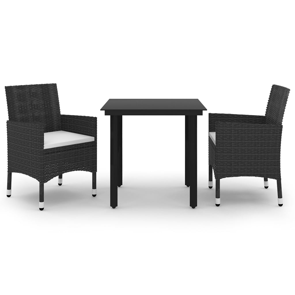 Set da Pranzo da Giardino 3 pz con Cuscini Polyrattan e Vetro - homemem39