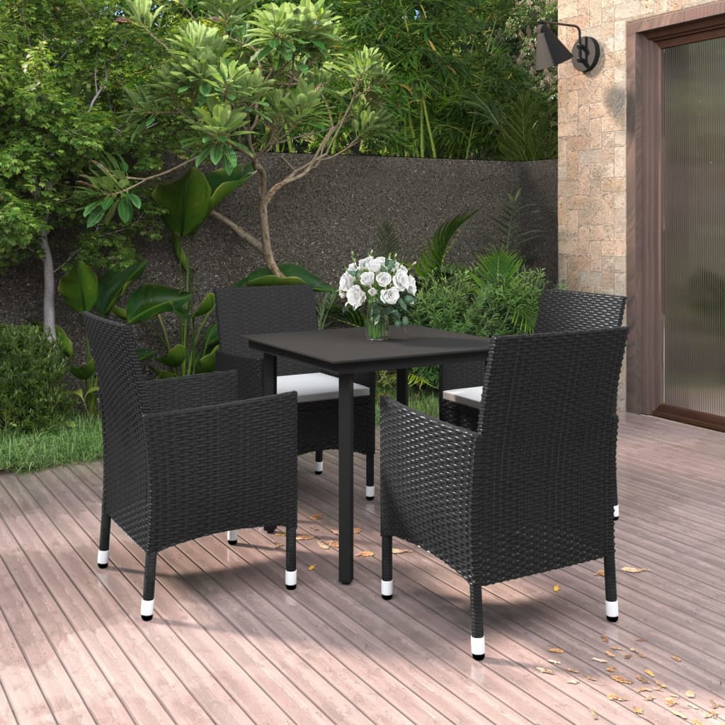 Set da Pranzo da Giardino 5 pz con Cuscini Polyrattan e Vetro - homemem39