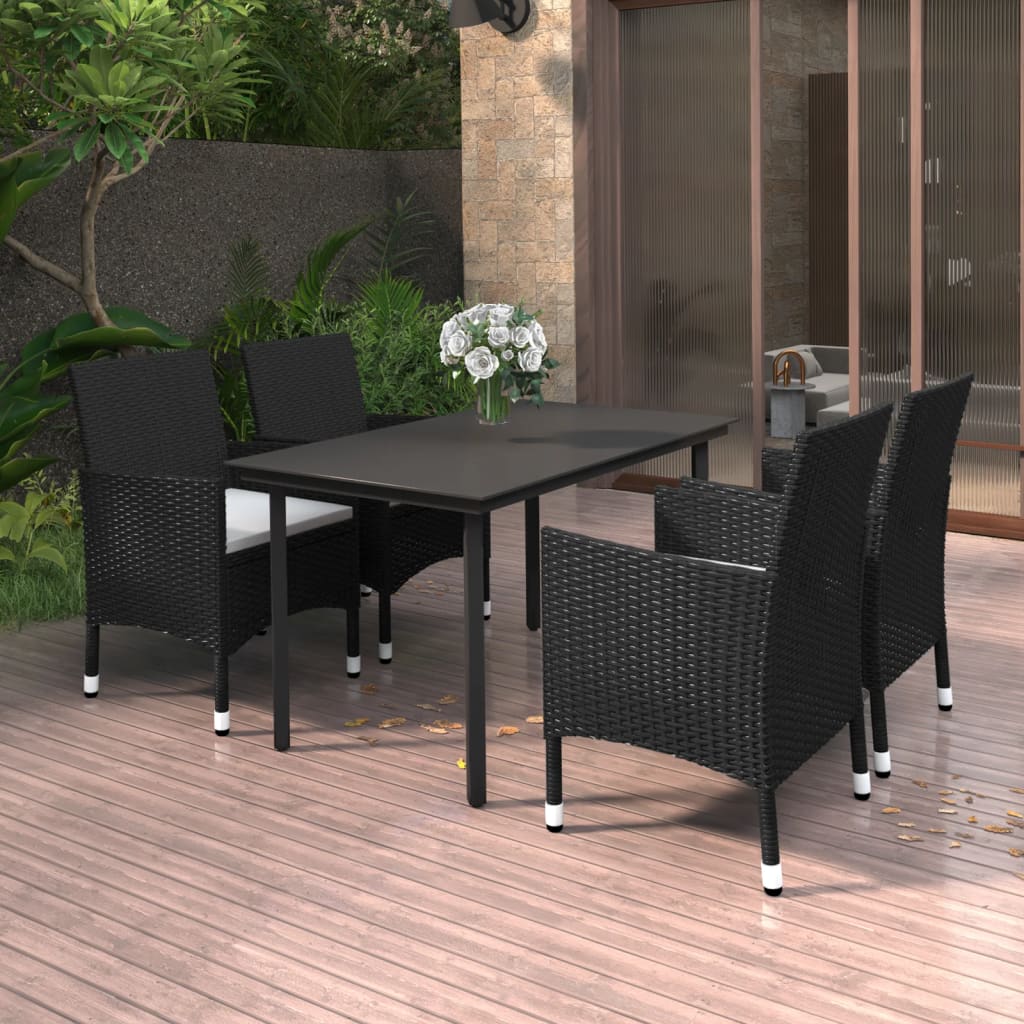 Set da Pranzo da Giardino 5 pz con Cuscini Polyrattan e Vetro - homemem39