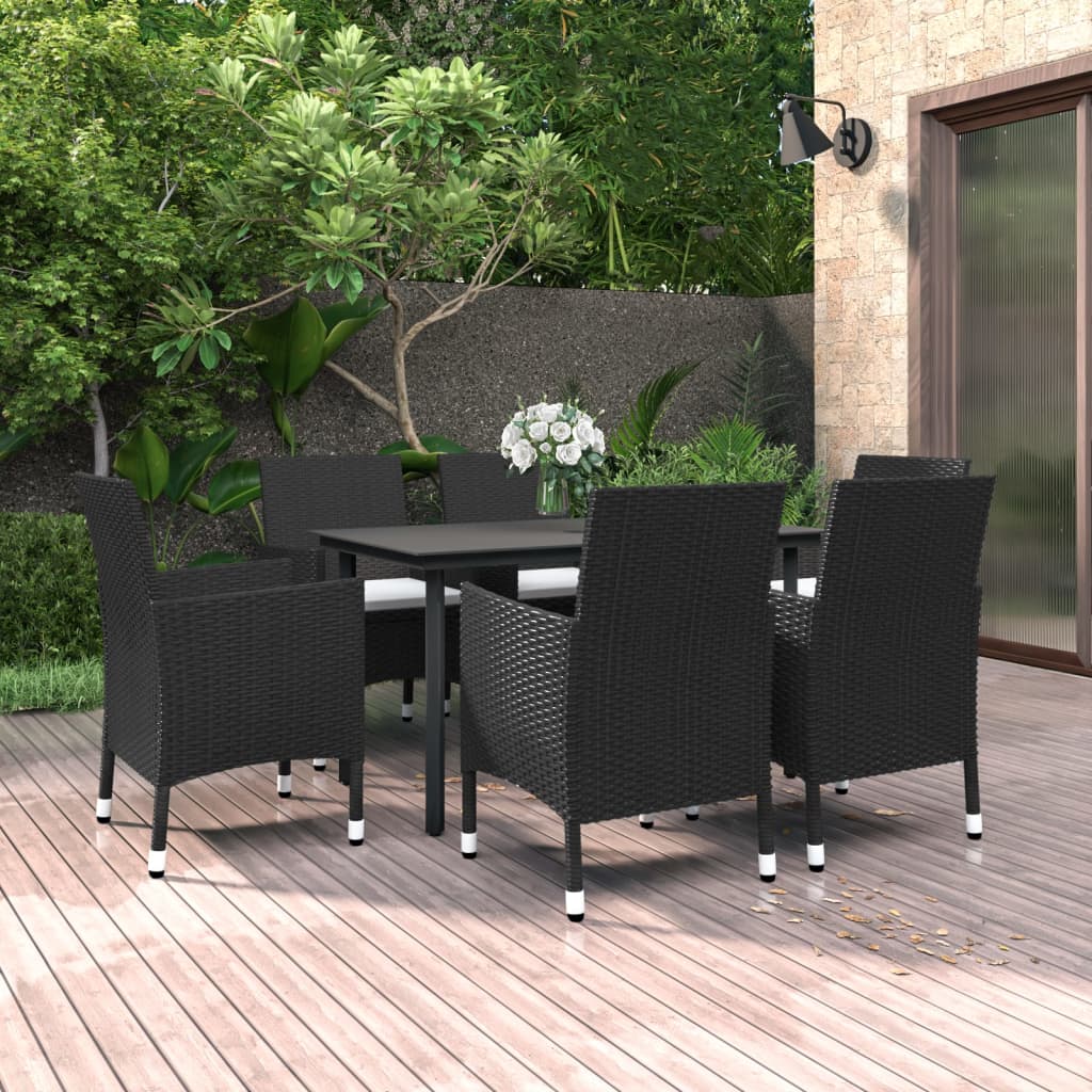 Set da Pranzo da Giardino 7 pz con Cuscini Polyrattan e Vetro - homemem39