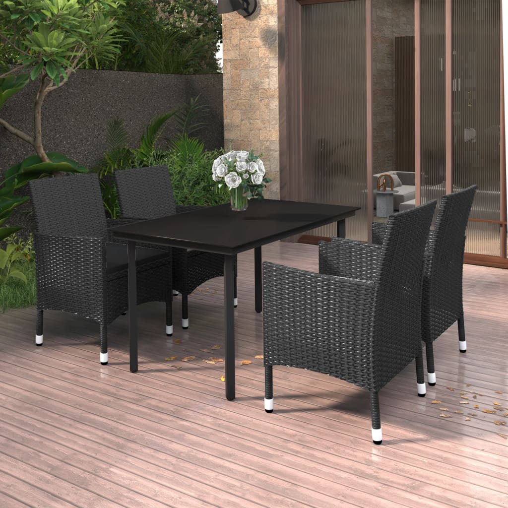 Set da Pranzo da Giardino 5 pz con Cuscini Polyrattan e Vetro | homemem39