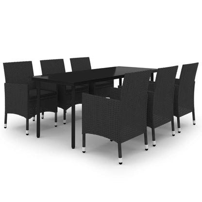 Set da Pranzo da Giardino 7 pz e Cuscini in Polyrattan e Vetro