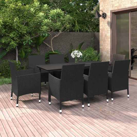Set da Pranzo da Giardino e Cuscini 9 pz in Polyrattan e Vetro - homemem39