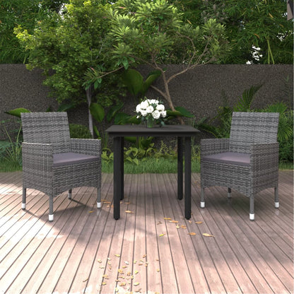 Set da Pranzo da Giardino 3 pz con Cuscini Polyrattan e Vetro - homemem39