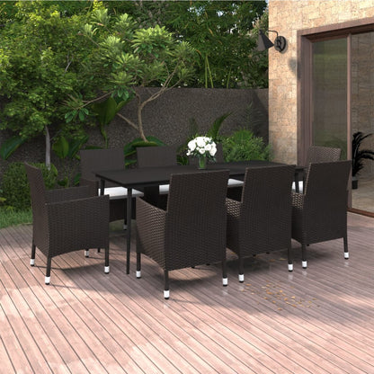 Set da Pranzo per Giardino 9 pz con Cuscini Polyrattan e Vetro | homemem39