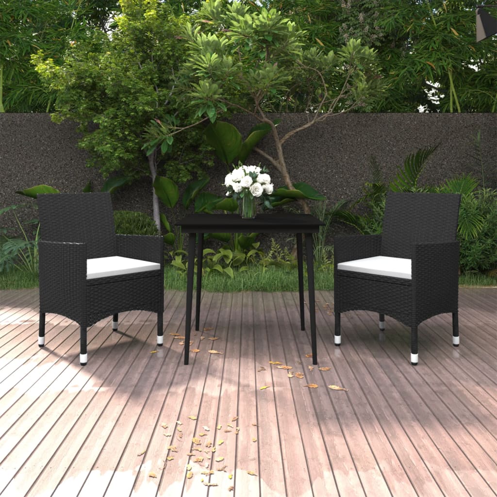Set da Pranzo da Giardino 3 pz con Cuscini Polyrattan e Vetro - homemem39