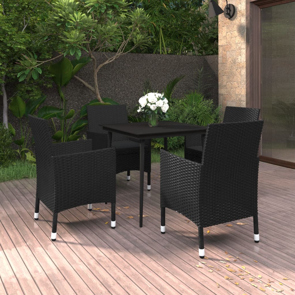 Set da Pranzo da Giardino 5 pz con Cuscini Polyrattan e Vetro - homemem39