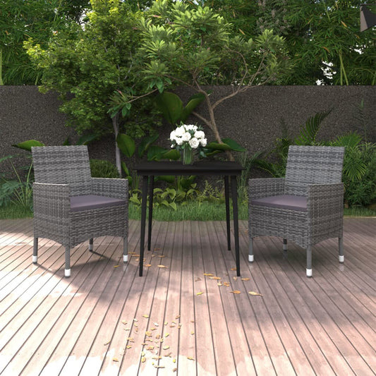 Set da Pranzo per Giardino 3 pz con Cuscini Polyrattan e Vetro - homemem39
