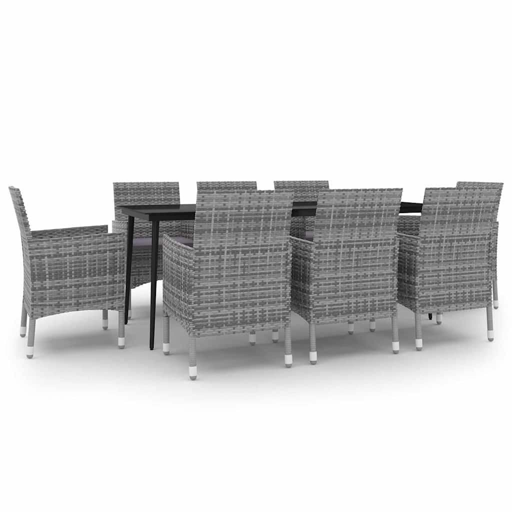 Set da Pranzo per Giardino 9 pz con Cuscini Polyrattan e Vetro | homemem39