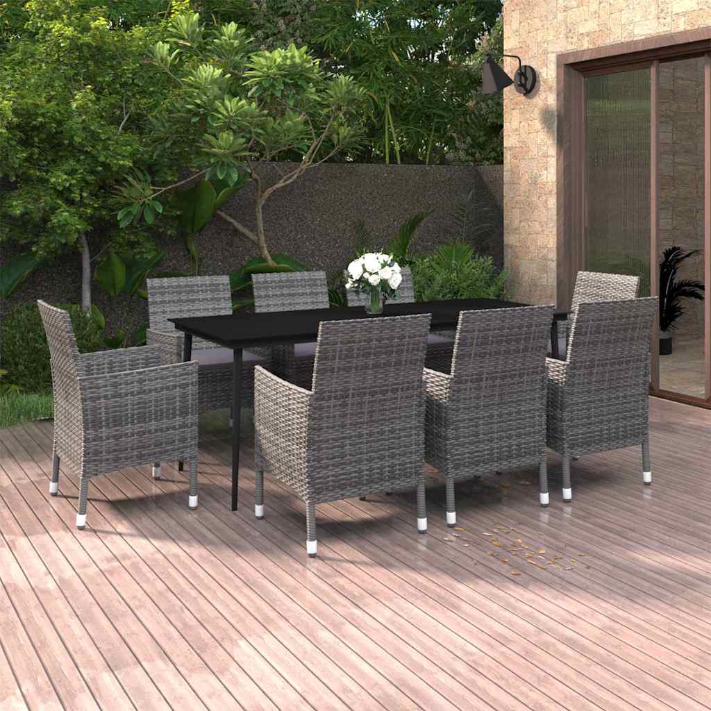Set da Pranzo per Giardino 9 pz con Cuscini Polyrattan e Vetro | homemem39