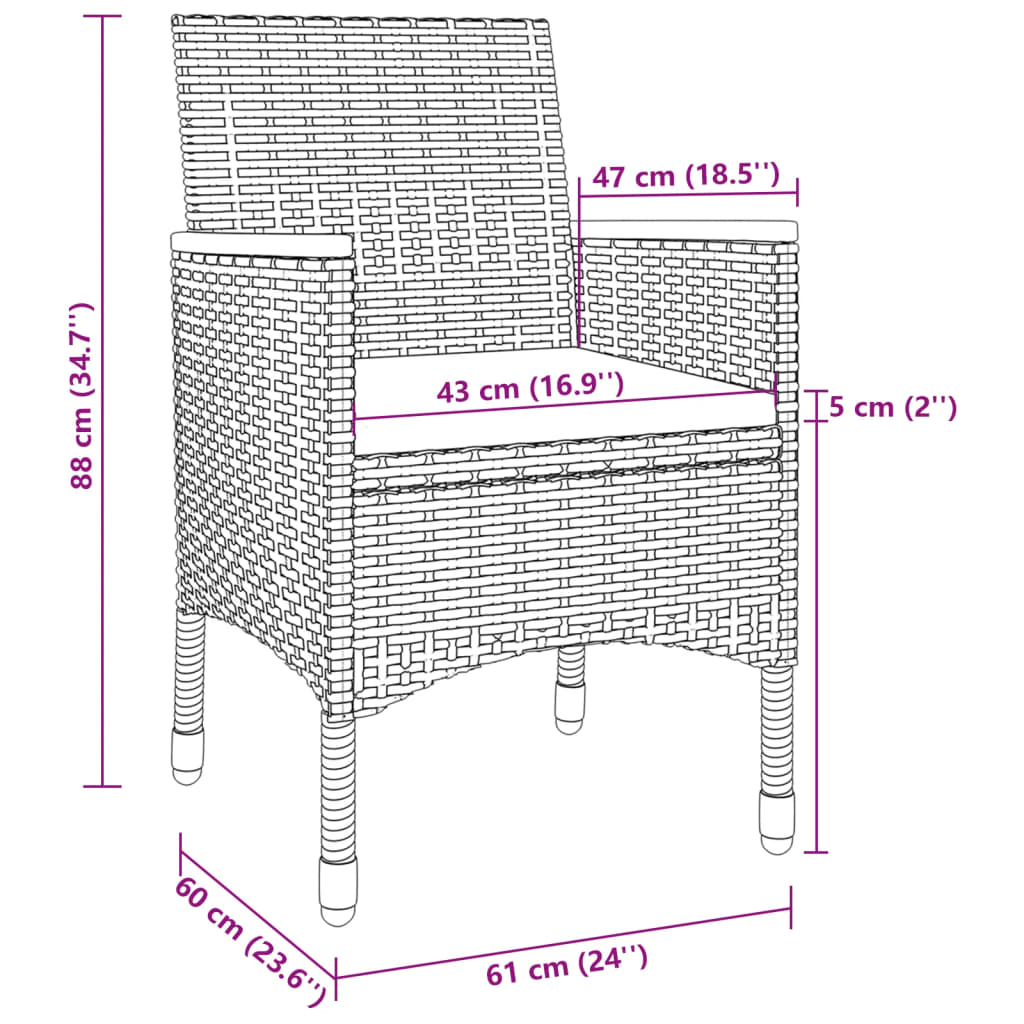 Set da Pranzo per Giardino 5 pz con Cuscini Polyrattan e Vetro