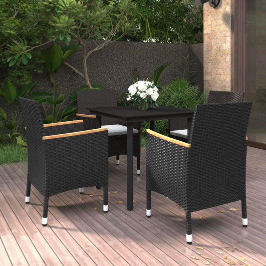 Set da Pranzo per Giardino 5 pz con Cuscini Polyrattan e Vetro