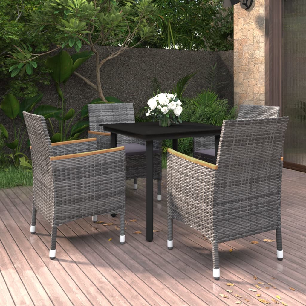 Set da Pranzo per Giardino 5 pz con Cuscini Polyrattan e Vetro