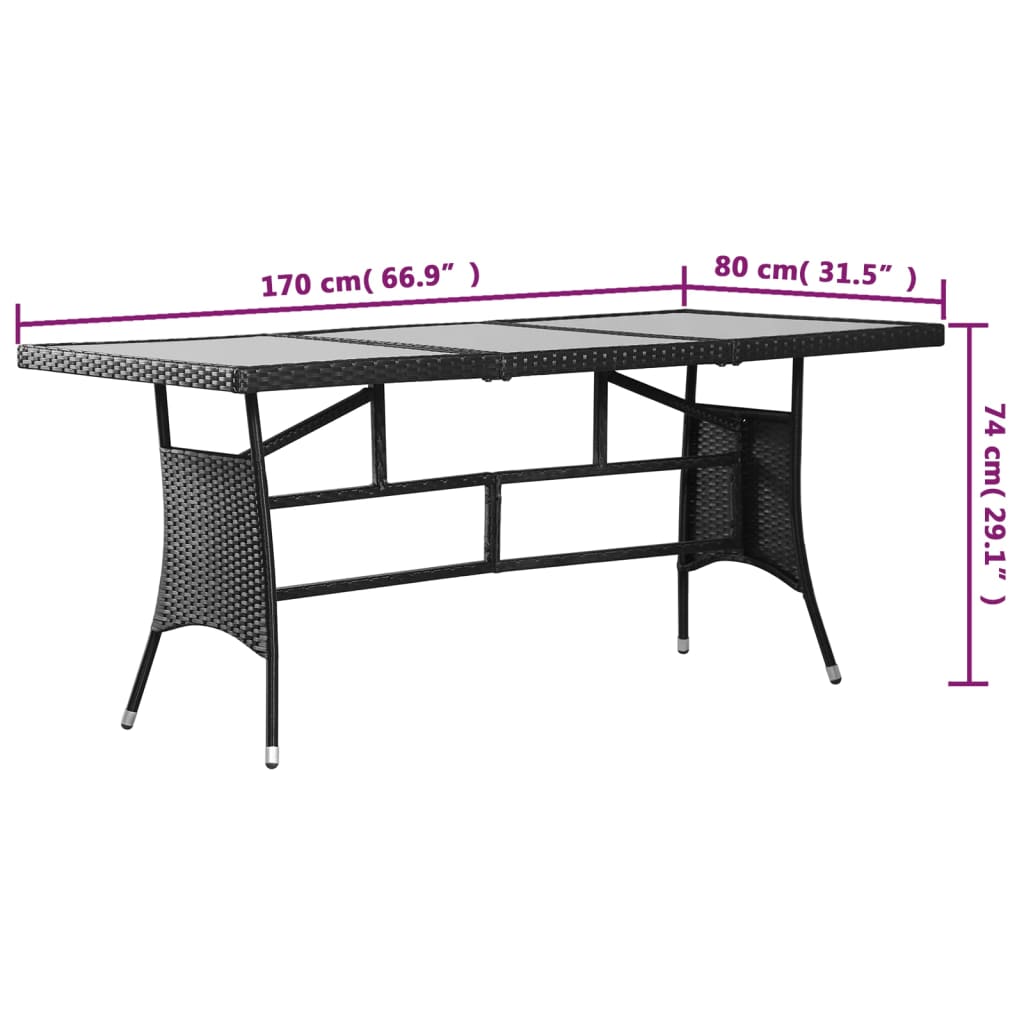 Tavolo da Giardino Nero 170x80x74 cm in Polyrattan | homemem39