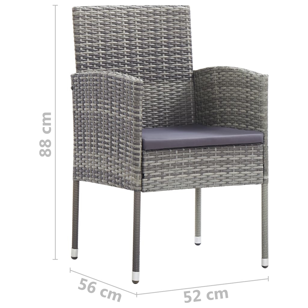 Sedie Giardino con Cuscini Grigio Scuro 4 pz Grigie Polyrattan