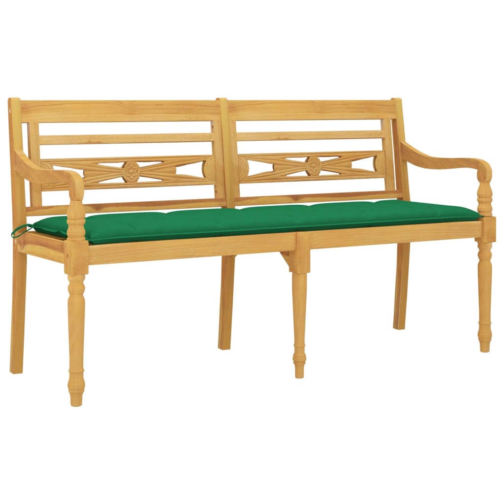 Panchina Batavia con Cuscino Verde 150 cm Legno Massello Teak - homemem39
