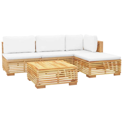 Set Divani da Giardino 5 pz con Cuscini Legno Massello di Teak