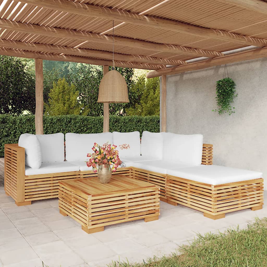 Set Divani da Giardino 6 pz con Cuscini Legno Massello di Teak