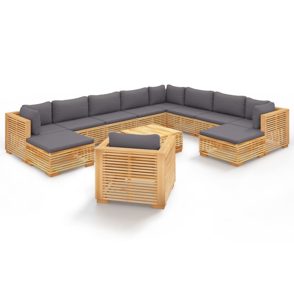 Set Divani da Giardino 12 pz con Cuscini Legno Massello di Teak