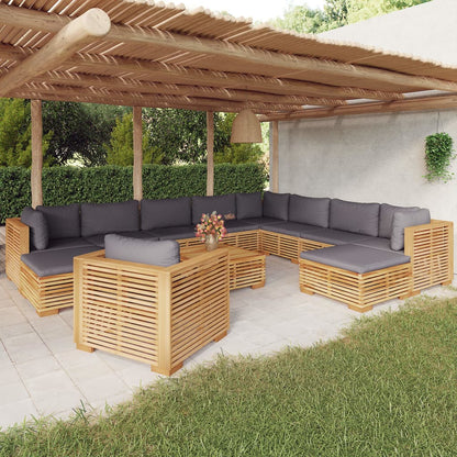 Set Divani da Giardino 12 pz con Cuscini Legno Massello di Teak