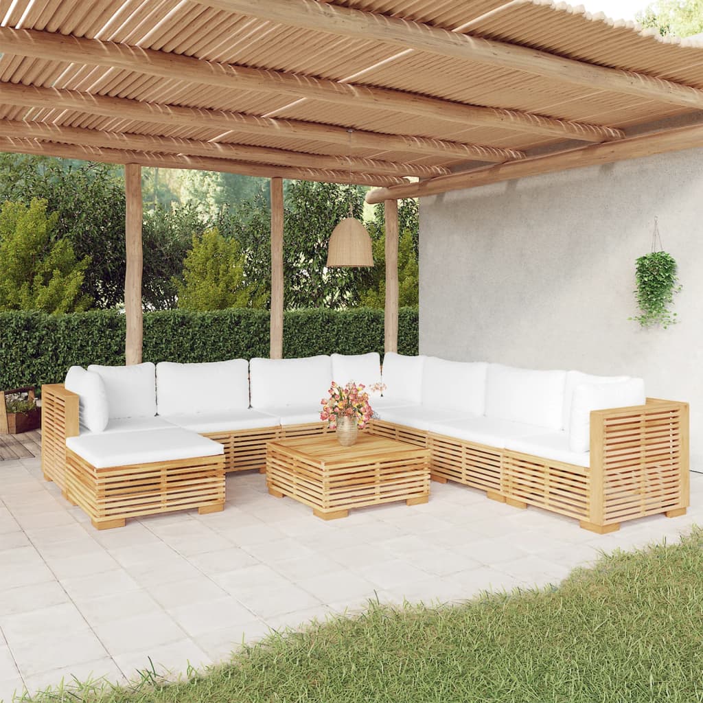 Set Divani da Giardino 9 pz con Cuscini Legno Massello di Teak