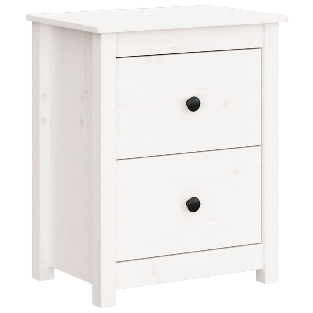 Comodino Bianco 50x35x61,5 cm in Legno Massello di Pino - homemem39