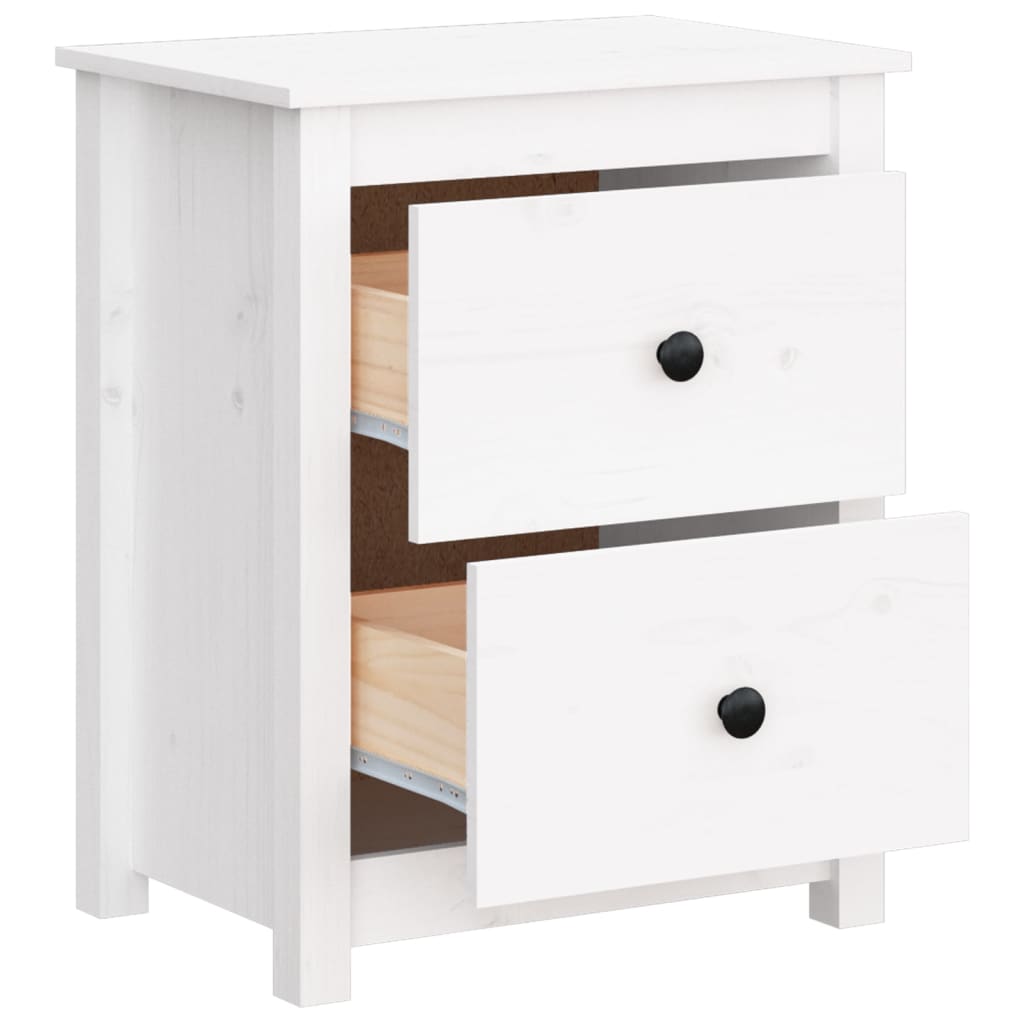 Comodino Bianco 50x35x61,5 cm in Legno Massello di Pino - homemem39