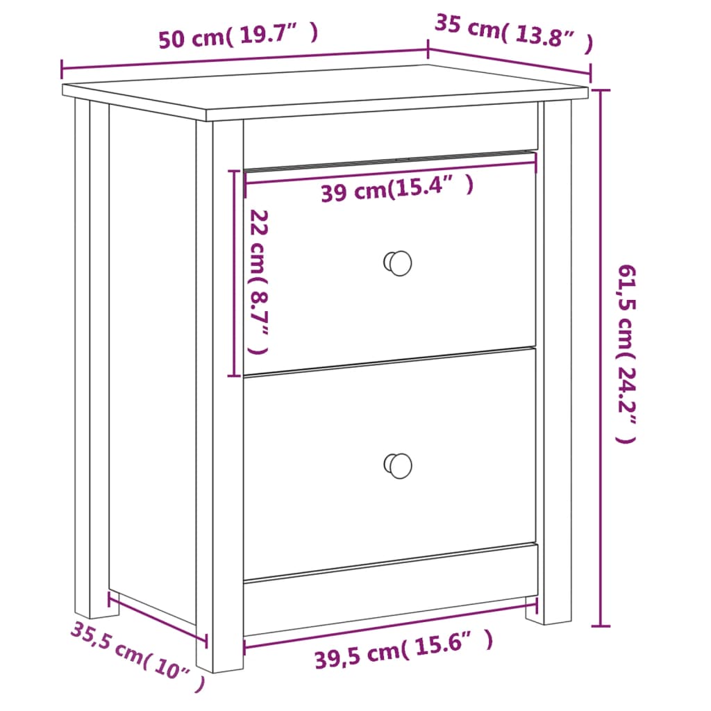 Comodini 2 pz Ambra 50x35x61,5 cm in Legno Massello di Pino - homemem39