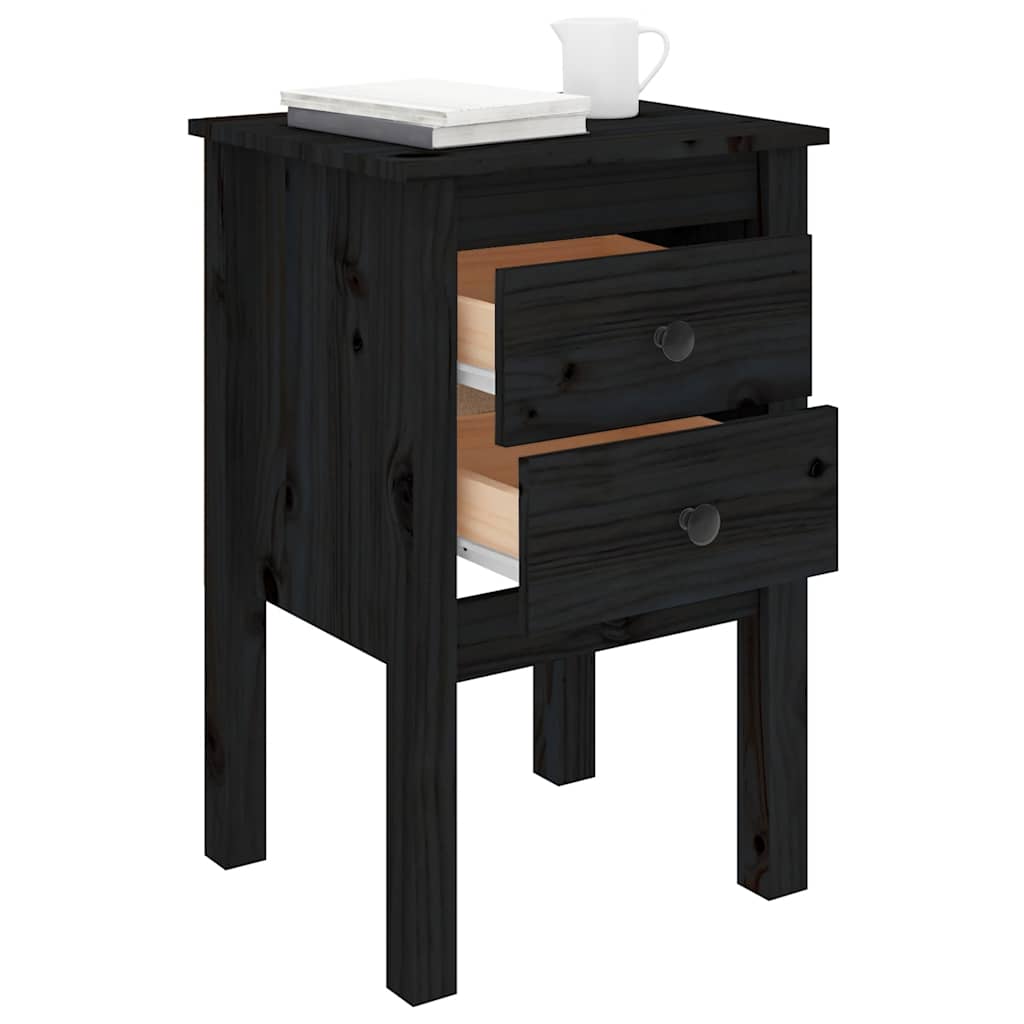 Comodini 2 pz Nera 40x35x61,5 cm in Legno Massello di Pino