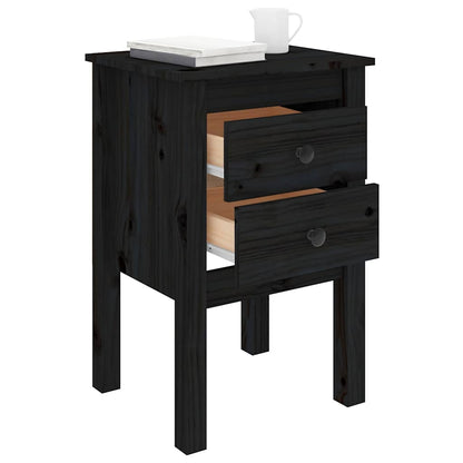 Comodini 2 pz Nera 40x35x61,5 cm in Legno Massello di Pino