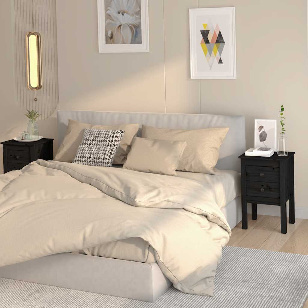 Comodini 2 pz Nera 40x35x61,5 cm in Legno Massello di Pino - homemem39