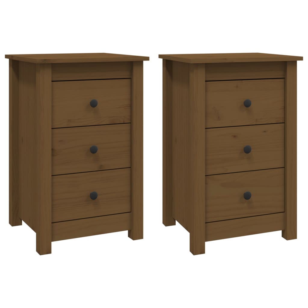 Comodini 2 pz ambra 40x35x61,5 cm in Legno Massello di Pino