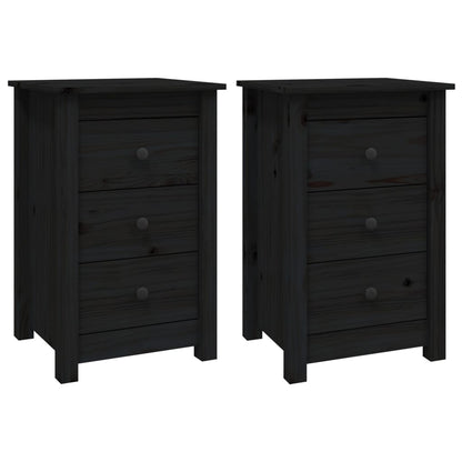 Comodini 2 pz Nera 40x35x61,5 cm in Legno Massello di Pino