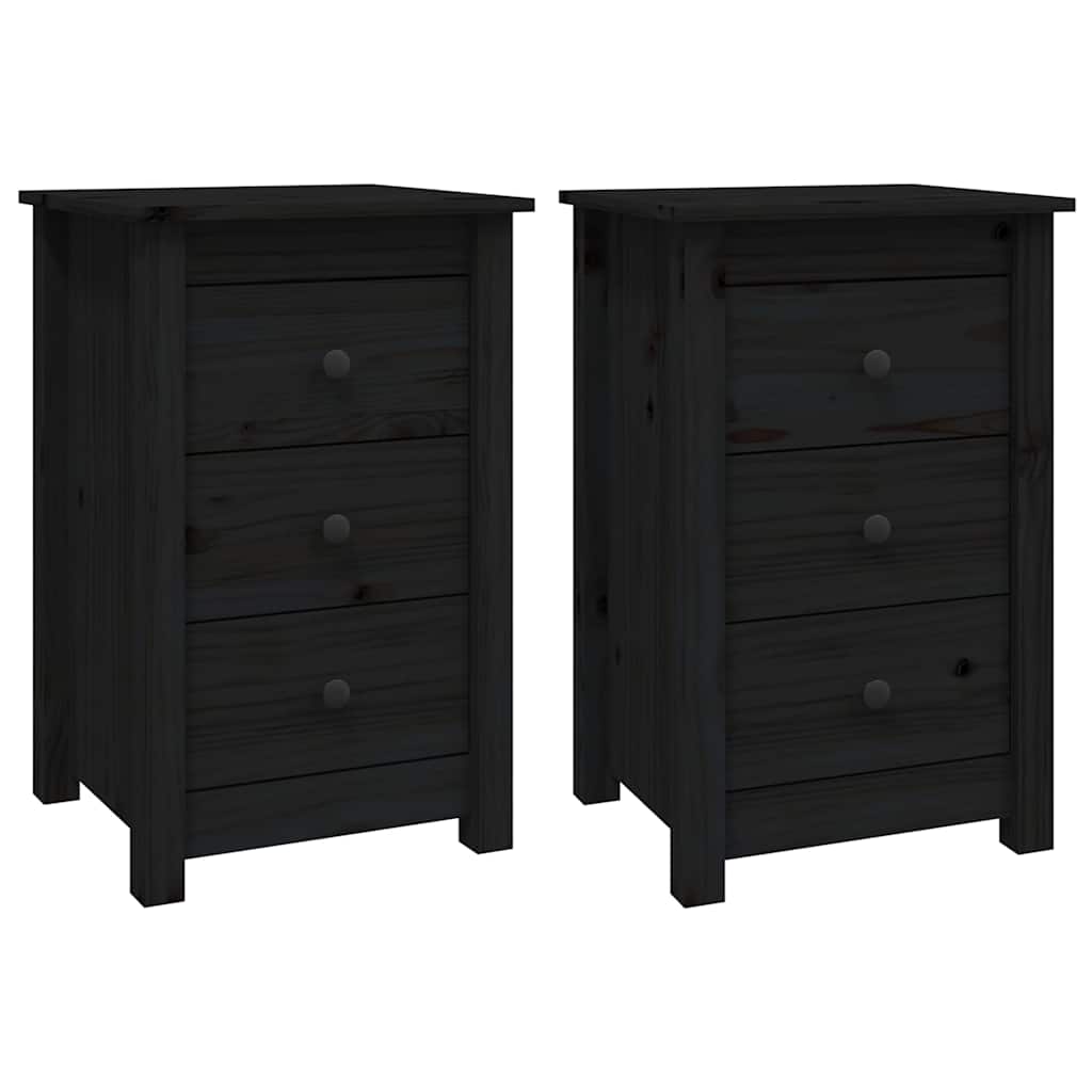 Comodini 2 pz Nera 40x35x61,5 cm in Legno Massello di Pino