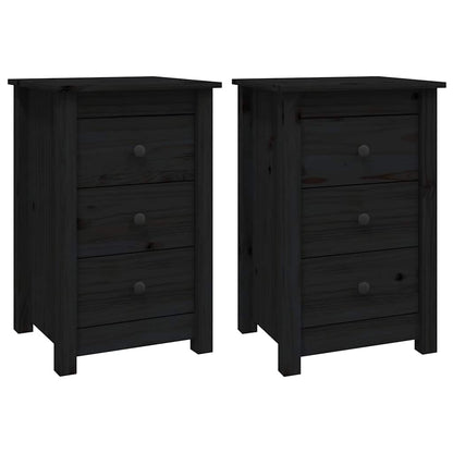 Comodini 2 pz Nera 40x35x61,5 cm in Legno Massello di Pino