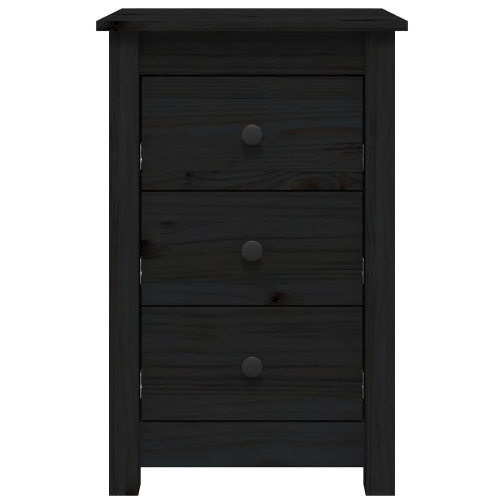Comodini 2 pz Nera 40x35x61,5 cm in Legno Massello di Pino