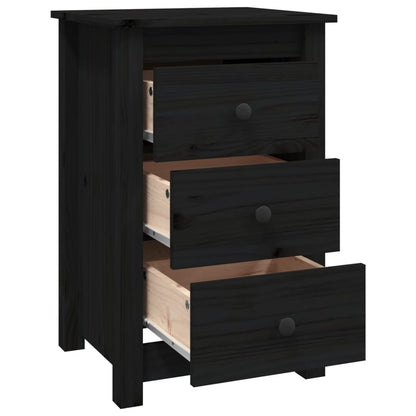 Comodini 2 pz Nera 40x35x61,5 cm in Legno Massello di Pino
