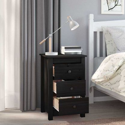 Comodini 2 pz Nera 40x35x61,5 cm in Legno Massello di Pino