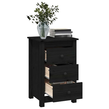 Comodini 2 pz Nera 40x35x61,5 cm in Legno Massello di Pino