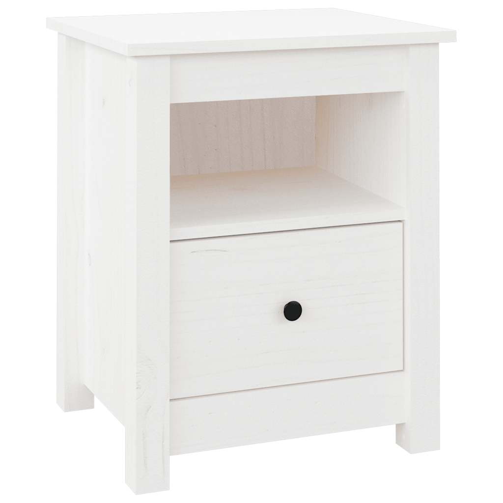 Comodino Bianco 40x35x49 cm in Legno Massello di Pino