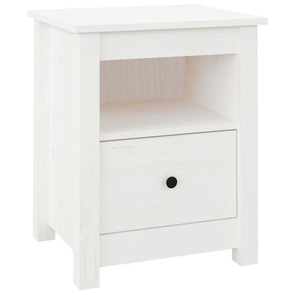 Comodino Bianco 40x35x49 cm in Legno Massello di Pino