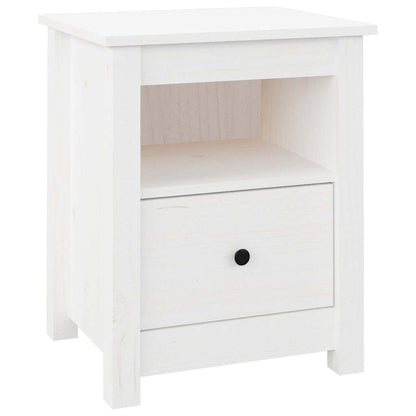 Comodino Bianco 40x35x49 cm in Legno Massello di Pino